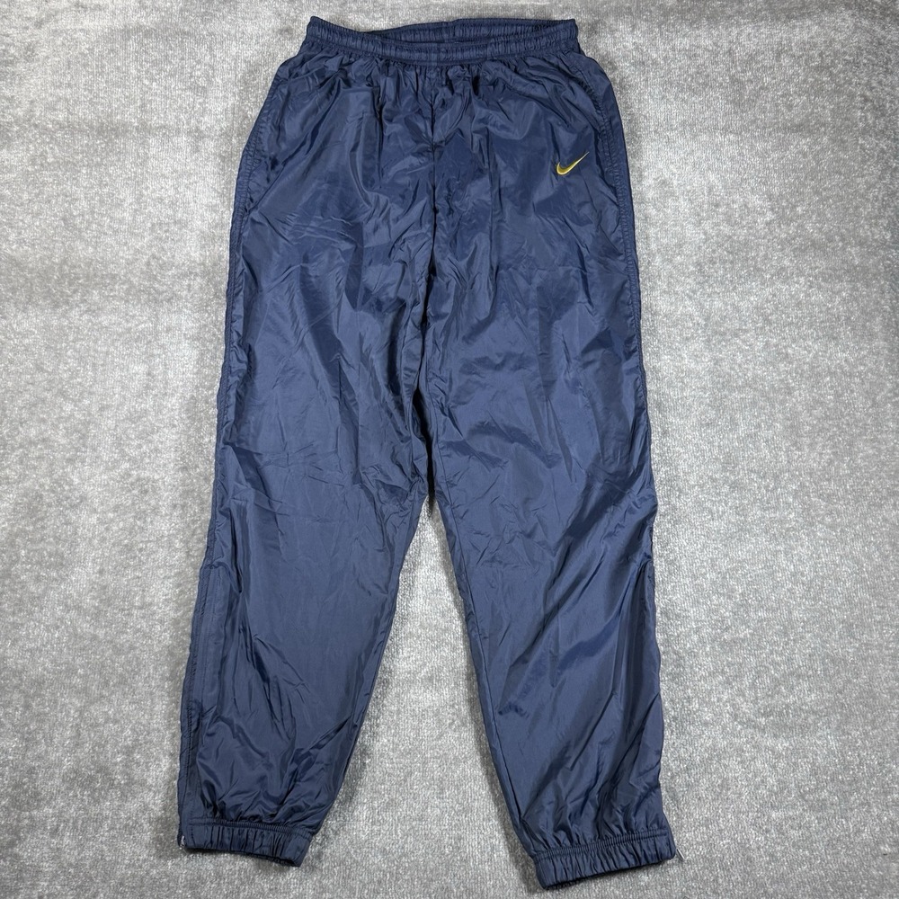 Vintage Nike Pants Mens Large Blue Lined Windbreaker Ankle Zip Track Joggers 90s
